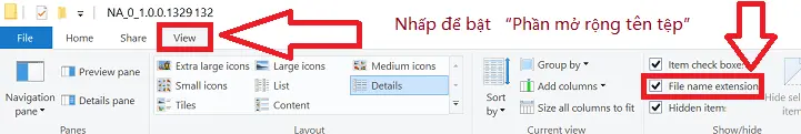 Nếu bạn không thấy phần mở rộng tệp (.inf): Trong File Explorer, chọn Xem trên thanh menu.