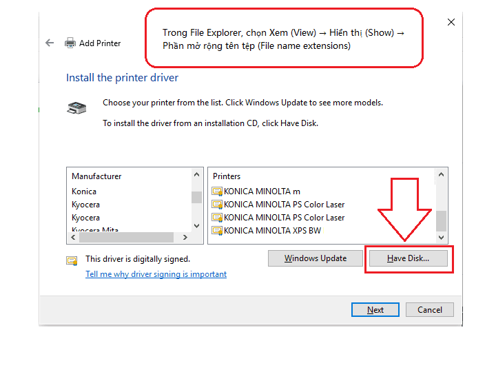 Chọn file INF