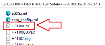 Sau khi giải nén, tệp INF nằm tại: HP1100.INF